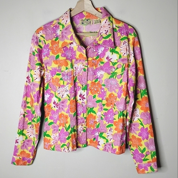 New Identity Sequin Floral Jacket Size L Lightweight Sparkle Festival Party - Picture 2 of 9